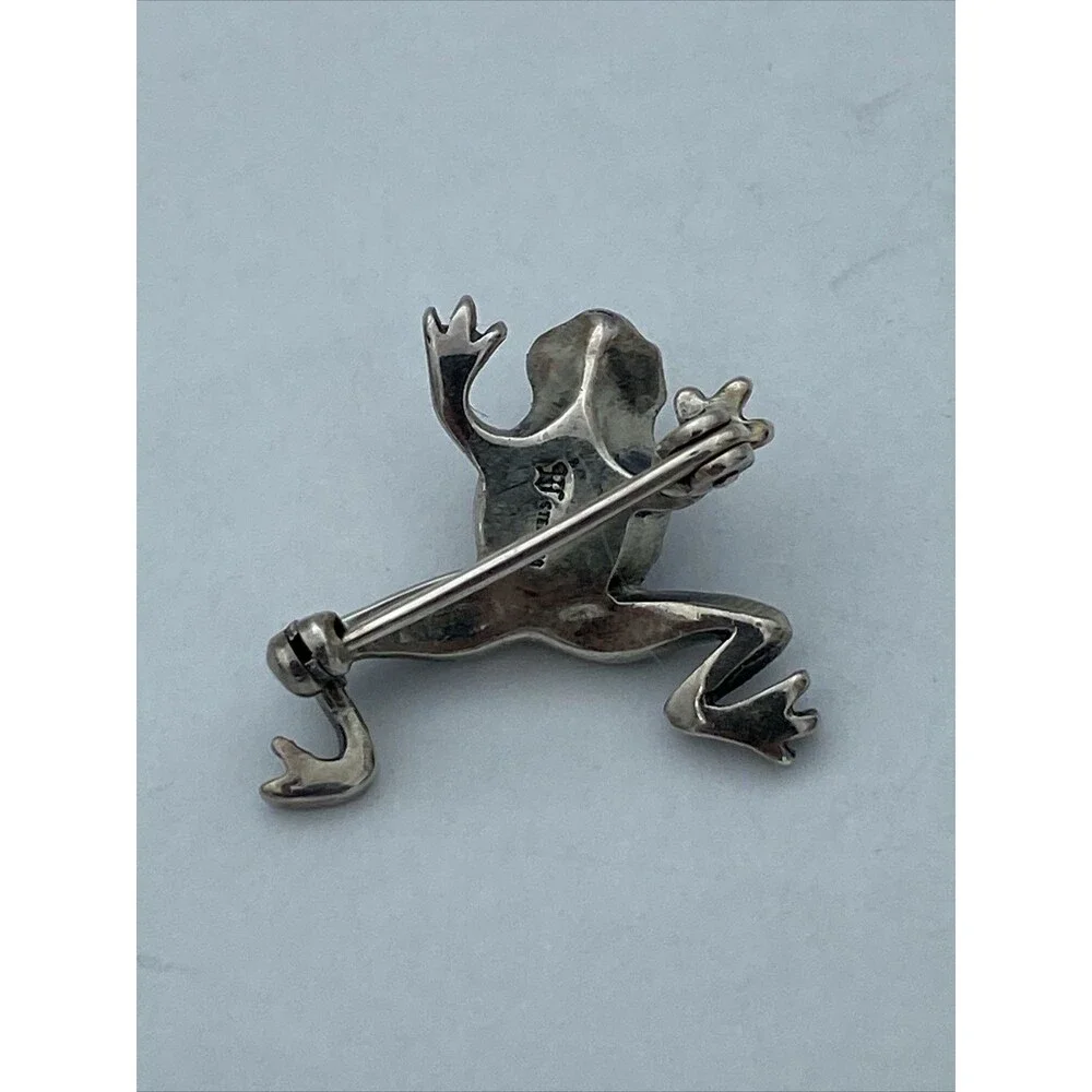 Vintage Sterling Silver Purple Amethyst and Marcasite Frog Pin Brooch